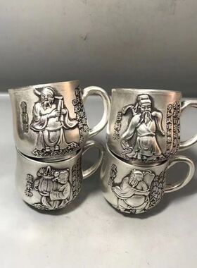 白铜鎏银八仙过海酒杯一套 家居客厅装饰茶道工艺品礼品摆设