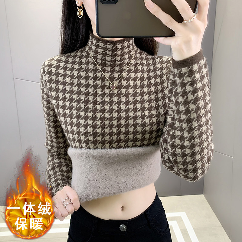 加绒加厚一体绒毛衣针织打底衫女