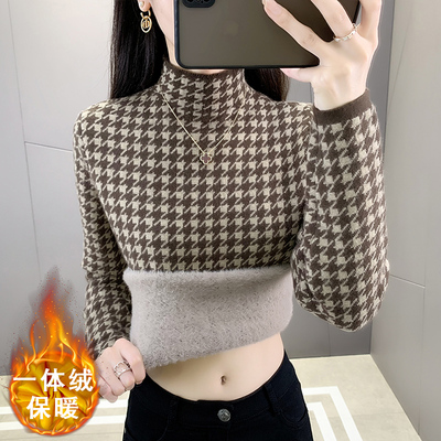加绒加厚一体绒毛衣针织打底衫女