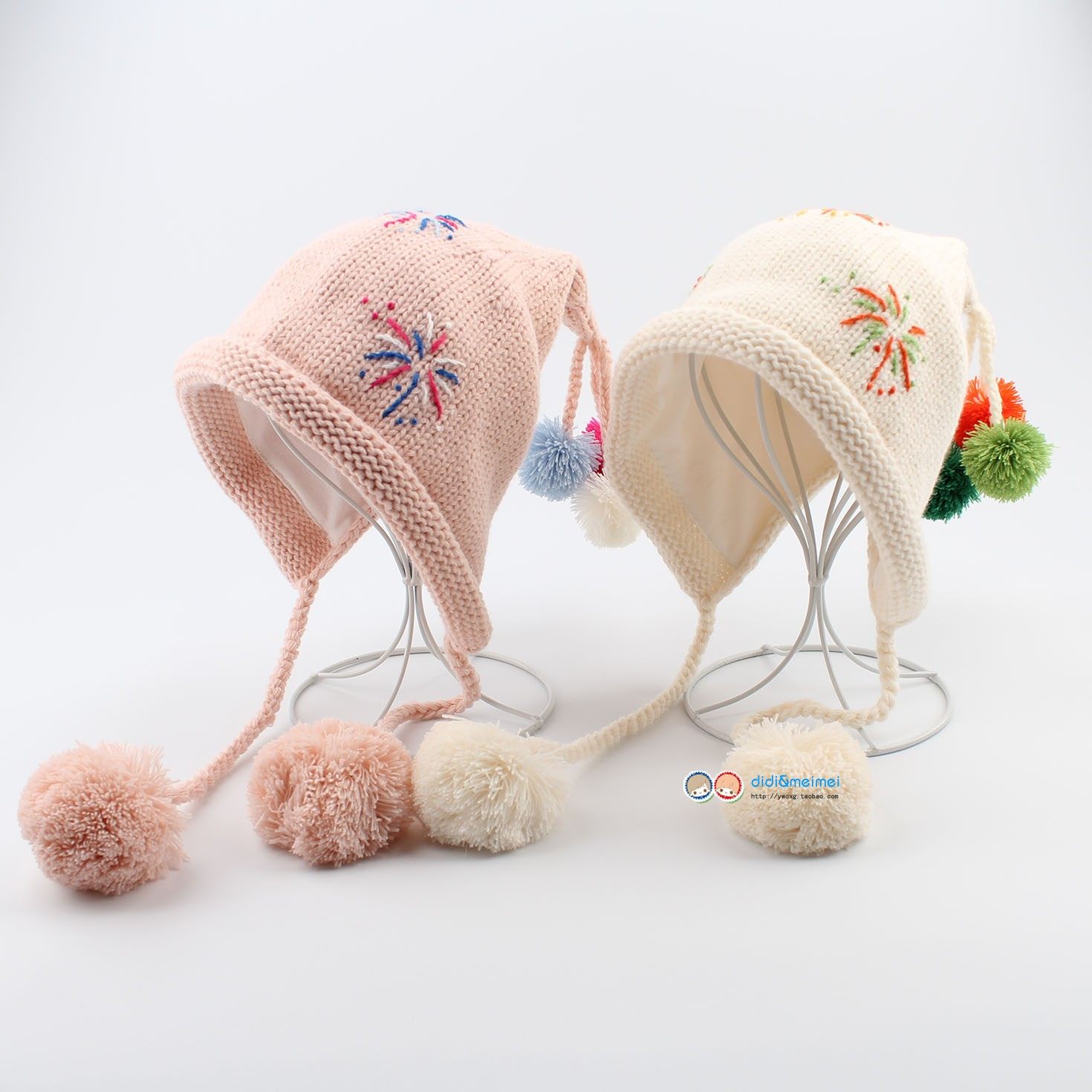 韩版儿童烟花毛球针织帽女宝宝秋冬保暖护耳包头撞色毛球毛线帽子,童装/婴儿装/亲子装,帽子,淘宝优惠券,粉丝福利购,淘宝优惠卷