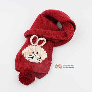 2025新款可爱小兔子毛球围巾儿童宝宝秋冬季保暖百搭学生针织围脖