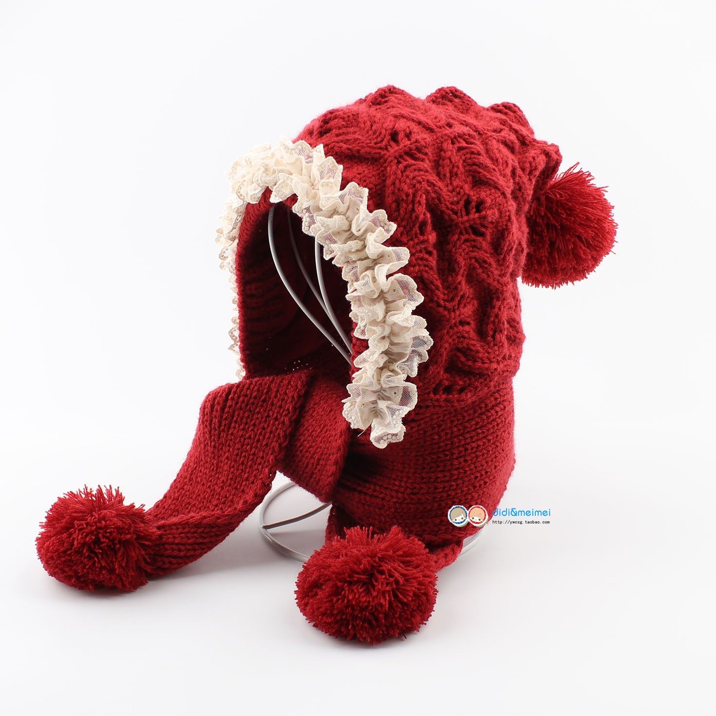 新年帽元旦圣诞大红酒红男女宝宝帽子围巾一体护耳帽子儿童毛线帽