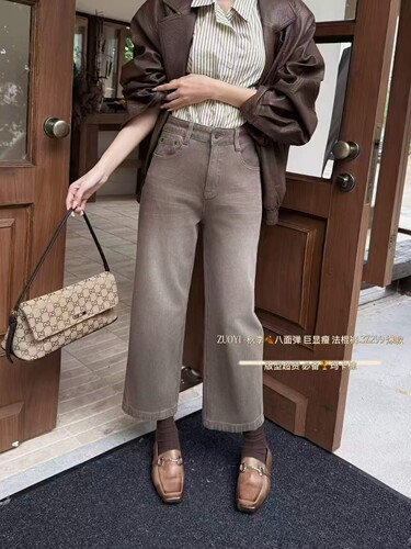 左一3Z299八面弹高腰显瘦休闲直筒法棍裤女