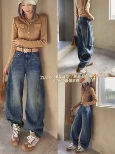 遮肉显瘦百搭休闲裤 卫裤 女牛仔 单层欧货洗水弯刀裤 左一6z575新款