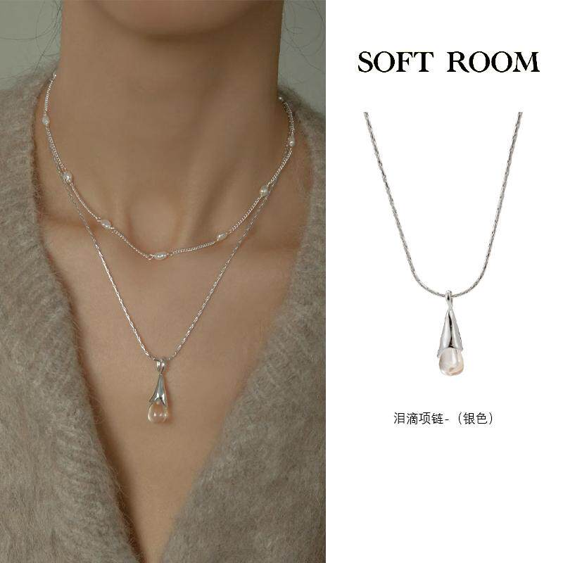 SOFT ROOM泪滴水晶项链女原创小众设计感项链锁骨链秋冬毛衣链