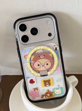 韩系ins探险轻松熊可爱便签贝贝壳黑边磁吸支架适用iPhone17/16pro手机壳苹果15promax/14保护壳