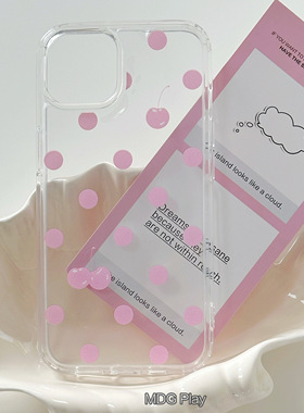 韩系ins小众可爱设计感粉色波点简约甜美蝴蝶结适用iPhone16promax/15pro/14/13韩版高透亚克力防摔手机壳