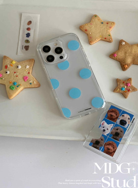 韩系ins设计可爱简约蓝色波点适用于iphone16promax/15pro/14/苹果13透明软壳全包边手机保护套新款