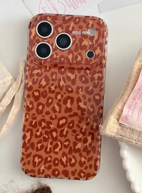 韩系ins甜酷橙色豹纹高级时髦感辣妹少女适用17pro苹果17promax手机壳iPhone16百搭15/14不撞款保护壳