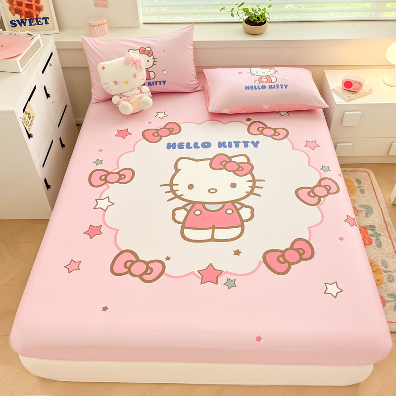 HelloKitty儿童纯棉床笠单件KT猫卡通全棉床罩席梦床垫防尘罩套