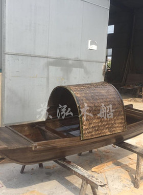 木船渔船乌篷船实木装饰餐饮船手工制作摄影道具观光旅游船景观船
