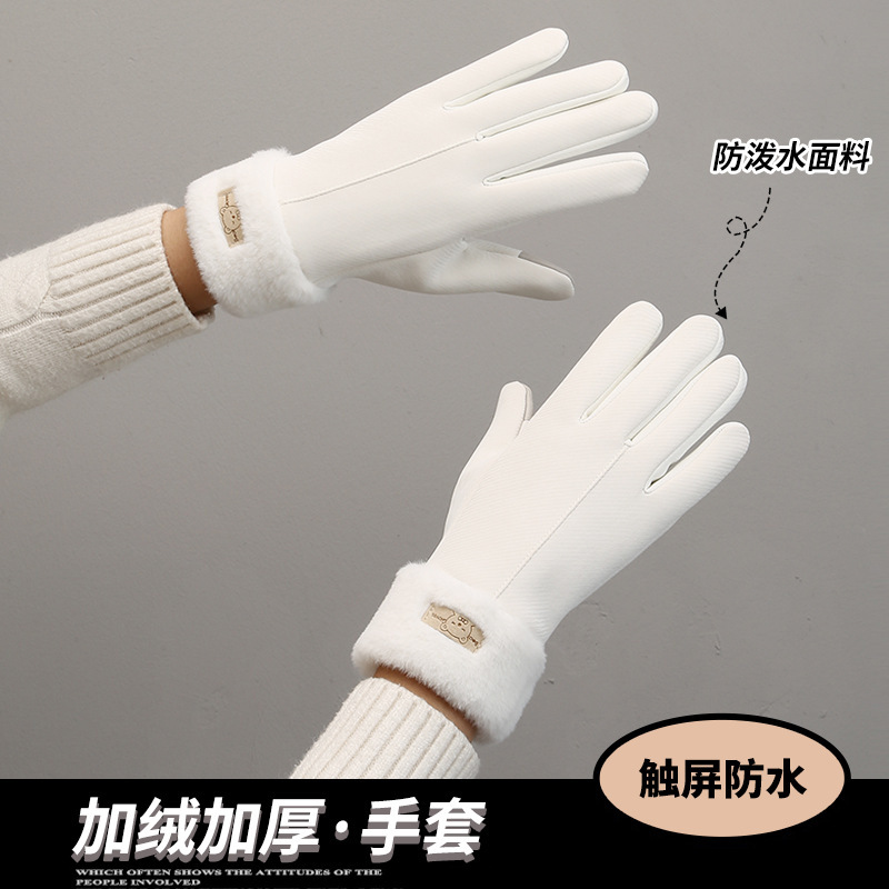保暖手套女冬季可触屏加绒防泼水户外骑行电动车防风防寒冬天手套