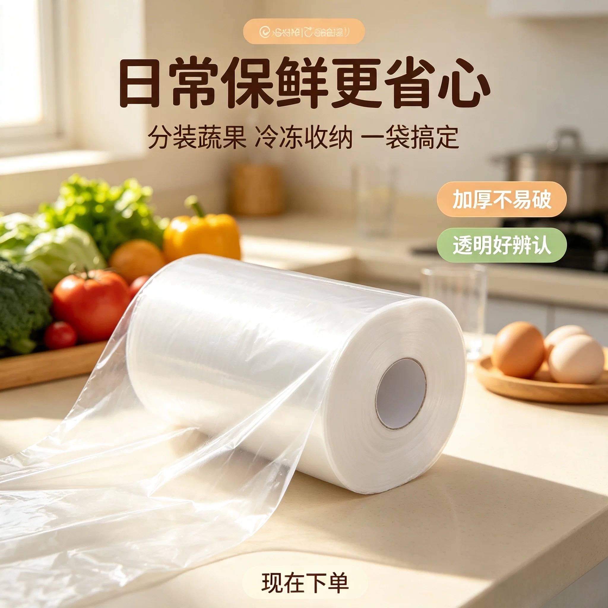 保鲜袋食品级家用加厚大号食品袋点断式平口超市专用加大号连卷袋