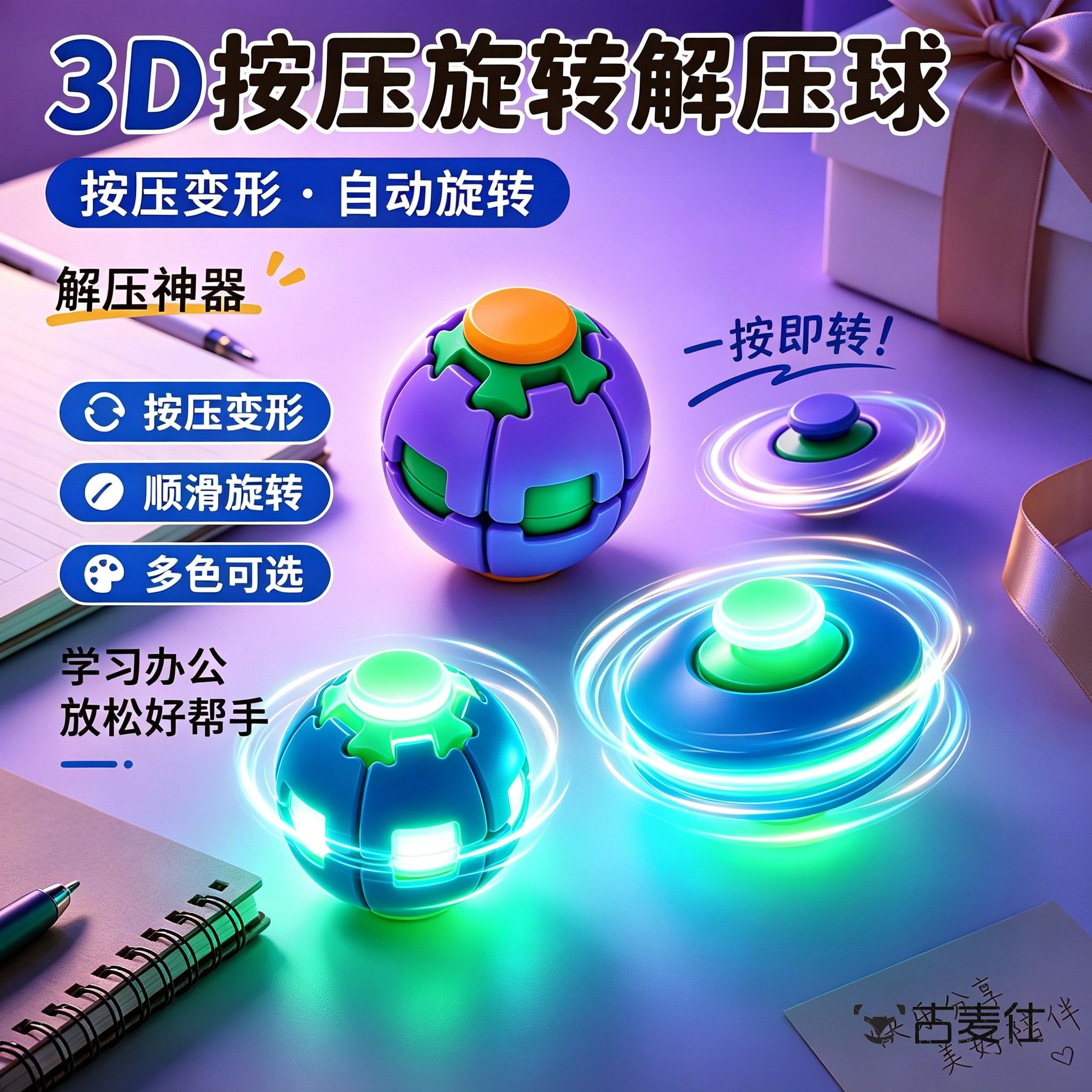多巴胺3d打印按压旋转球夜光解压球陀螺创意男孩子喜欢的玩具礼物