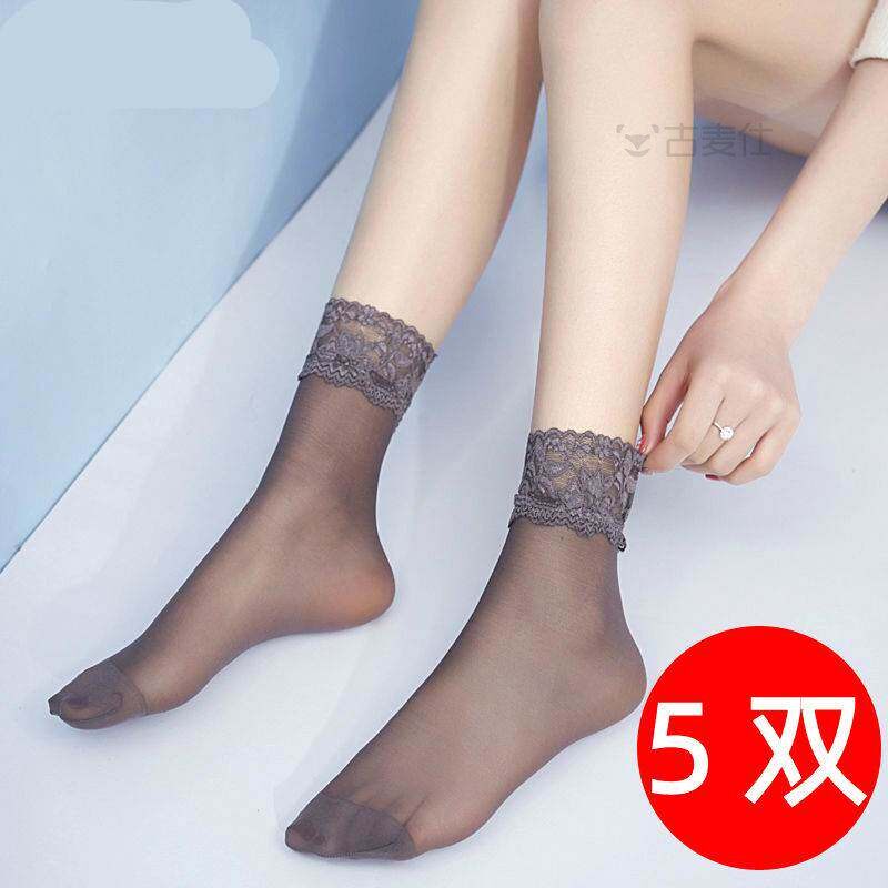 5双大码花边丝袜女夏季松口包芯丝短款袜子超薄透明对对袜二骨袜