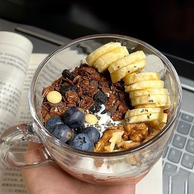 帕梅拉可可燕麦碗玻璃可微波早餐杯带盖带勺沙拉小碗个人专用女生