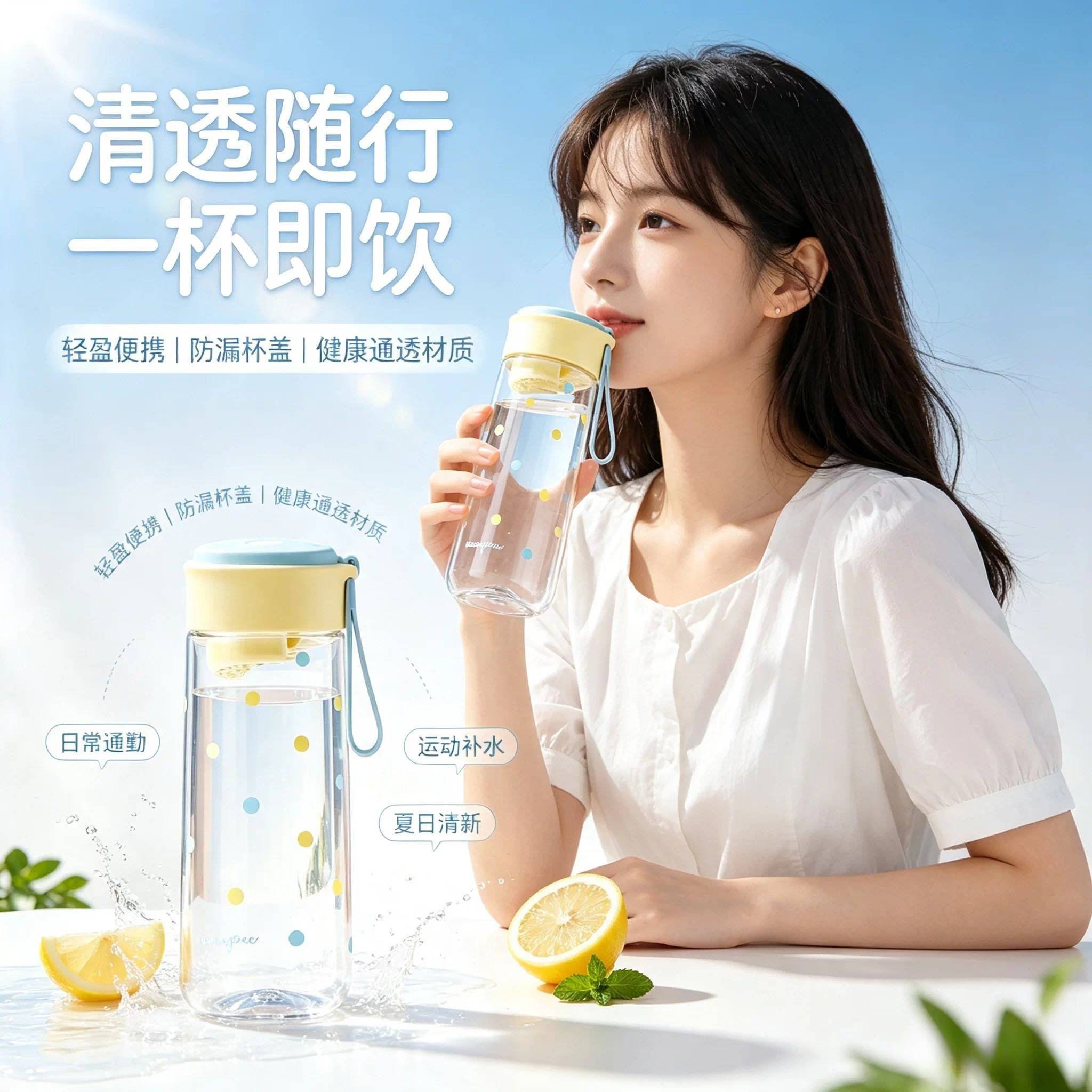 tritan水杯女生高颜值星星咖啡杯子外出便携塑料学生上学耐高温