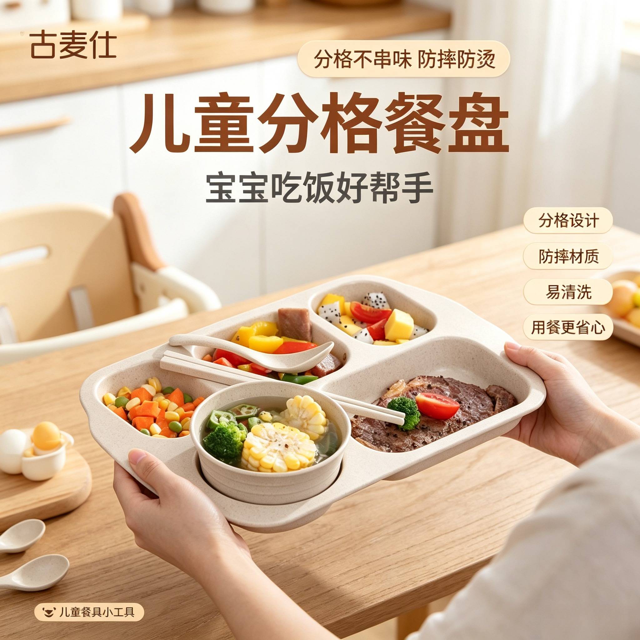 小麦秸秆餐盘加深分格儿童家用成人快餐盘子饭店餐盘大容量五格盘