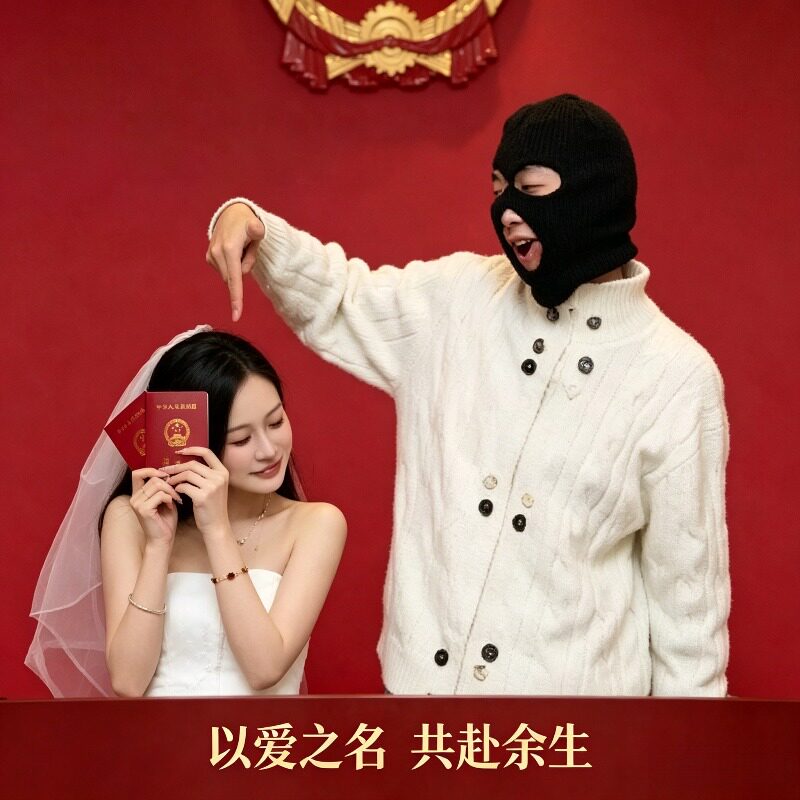 领证拍照道具结婚搞怪面具创意劫匪头套婚礼仪式氛围感打卡道具