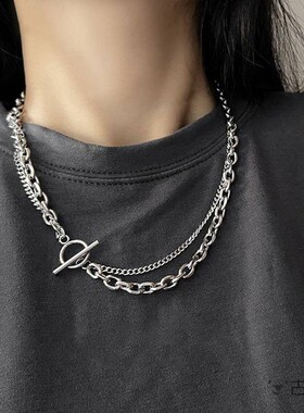 欧美个性双层OT扣项炼男女简约嘻哈朋克粗细炼条短款卫衣炼毛衣炼