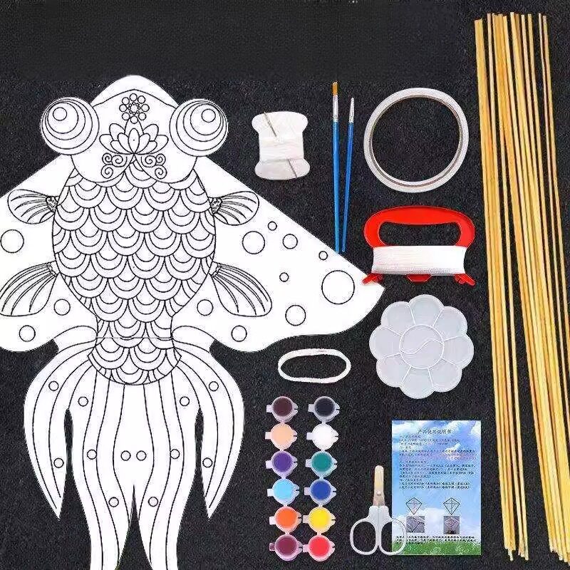 风筝diy材料包儿童手工DIY材料包教学竹风筝空白绘画涂鸦手绘老树