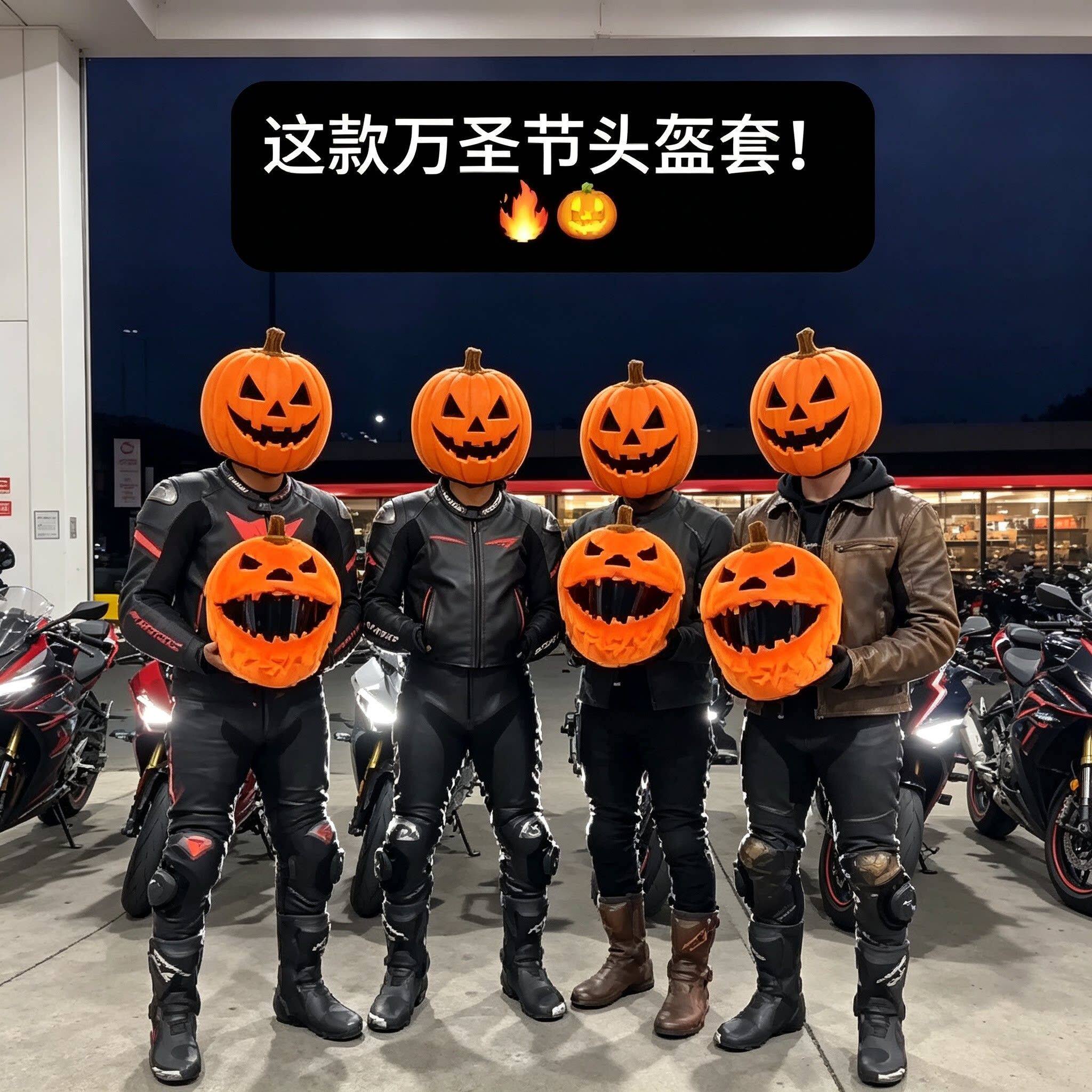 【南瓜头】万圣节南瓜头套摩托车头盔套毛绒搞怪机车保护头套装饰