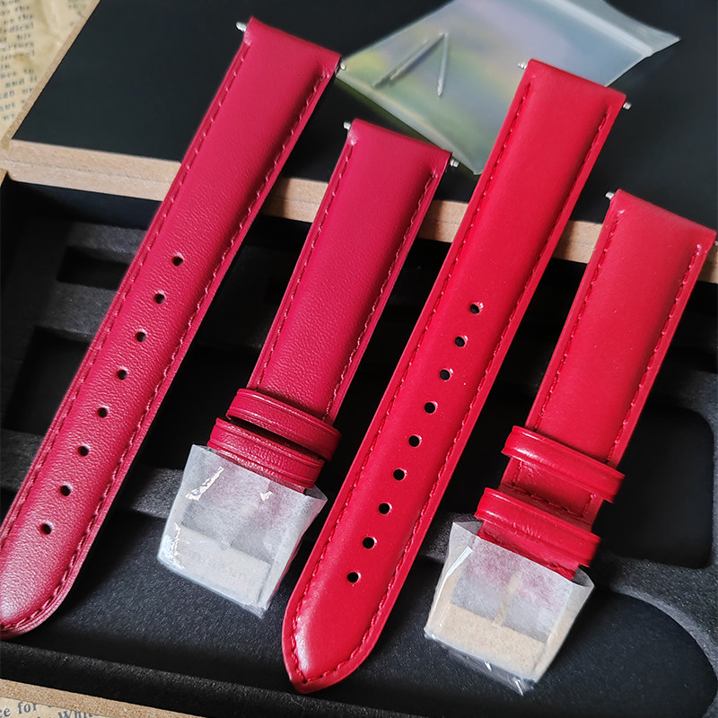 真皮表带 适配BU9129/BU9140手表带 红色皮带带 针扣时尚女款18mm