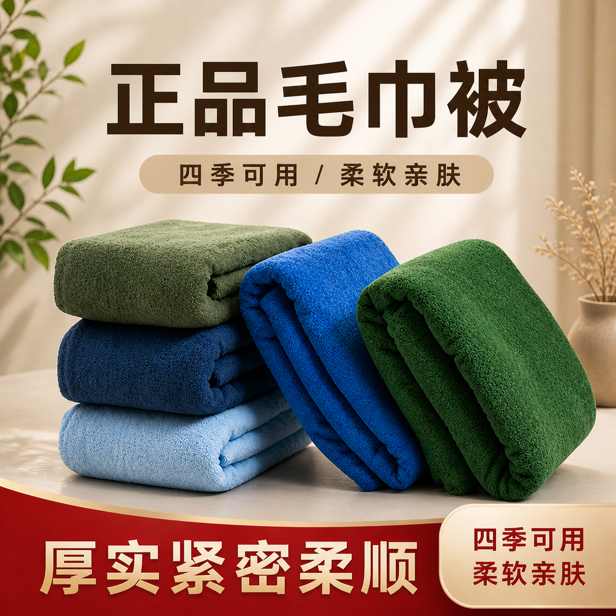 正品军绿色毛巾被亲肤透气