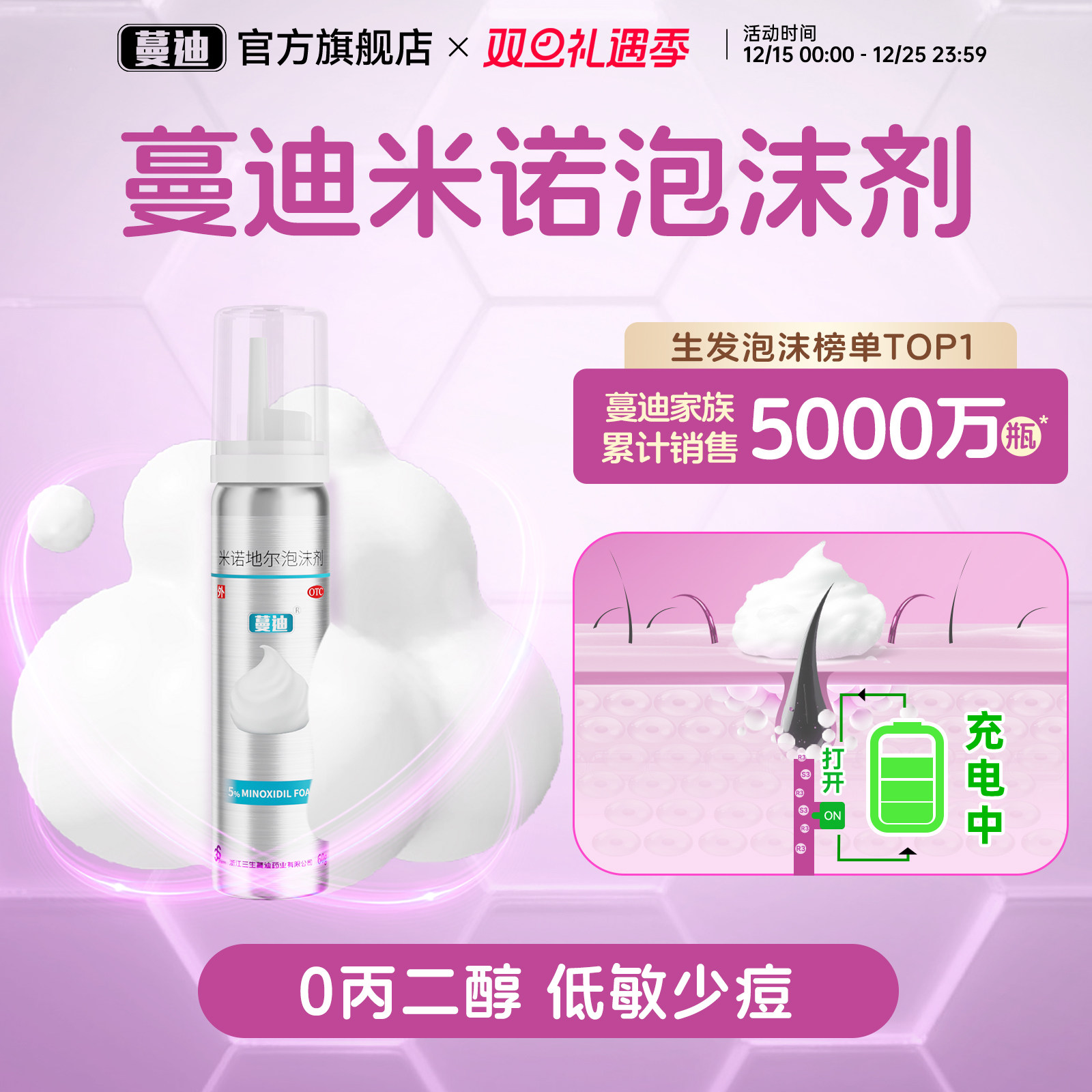 【蔓迪】米诺地尔泡沫剂5%*60g*2瓶/盒