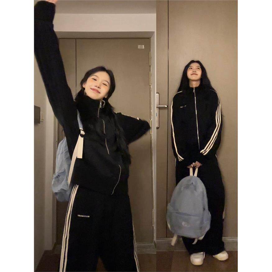 学院风少女运动服套装女春秋跑步宽松显瘦韩版学生卫衣休闲两件套