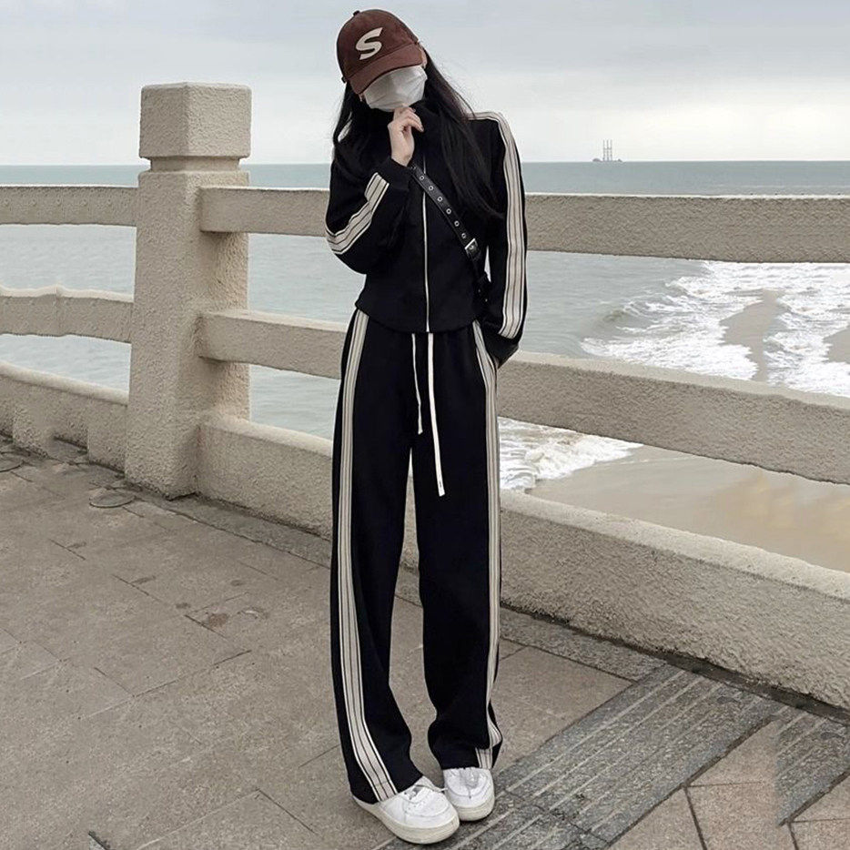 高级感显瘦运动套装女春秋季宽松学生韩版厚棉T时尚减龄休闲 两件