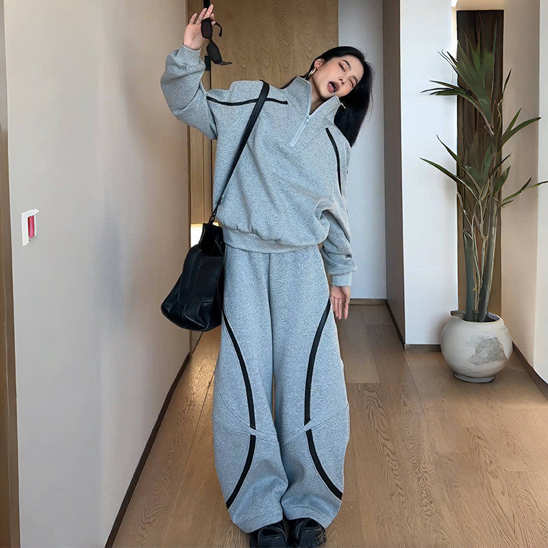 慵懒风休闲卫衣套装女秋冬季新款时尚炸街宽松阔腿裤运动两件套潮