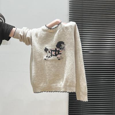 韩系刺绣小狗花边针织毛