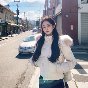 2025韩系小个子设计感毛领连帽棉服女短款 大毛领加厚外套 冬新款