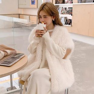 欧美新品托卡皮草马甲中长款V领狐狸毛外套女士秋冬背心毛毛上衣