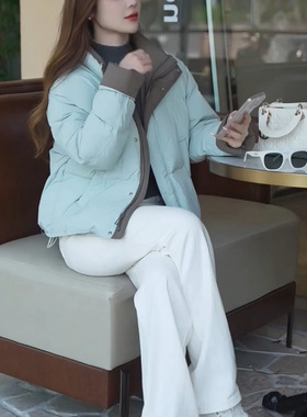 2025年新款巨好看的加厚蓝色短款洋气夹棉棉服外套女款冬季棉袄