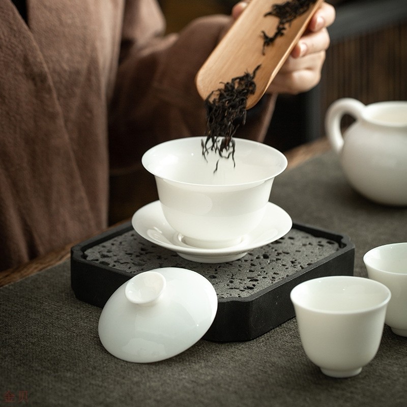 羊脂玉功夫茶具套装家用客厅简约泡茶办公室会客德化白瓷盖碗茶杯|msdalam kategori pinggan mangkuk, set teh, Pakej teh - dari Buy2taobao.com untuk memberikan perkhidmatan ejen Taobao profesional membeli