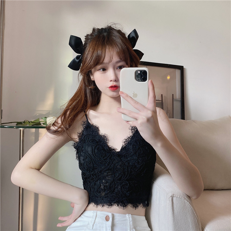 Real price new suspender vest women lace edge versatile girl shorts sexy slim collar top