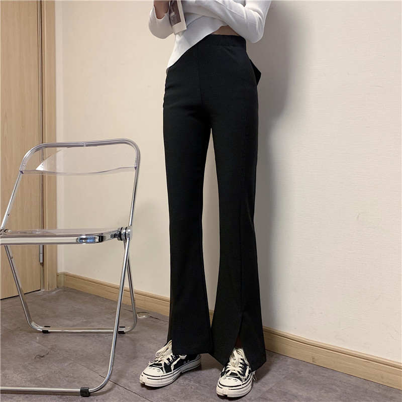Real shooting and real price new spring casual pants women's pants show thin and high split micro trumpet straight pants