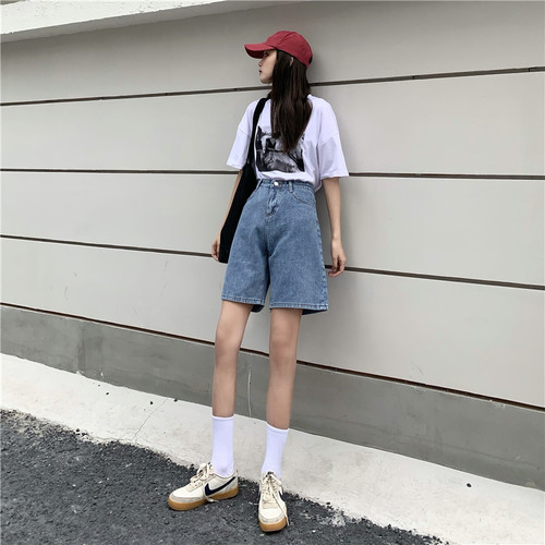 Real shooting real price spring new Denim Capris women's high waist Korean version is thin