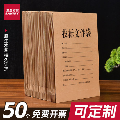10个投标文件袋加大加厚250g牛皮纸9013-8专用密封袋a4投标档案袋文件收纳办公资料袋合同袋批发可定制印logo