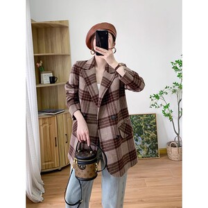 D03524 田原~品*wei单~复古英伦风格纹 双排扣羊毛双面呢大衣外套