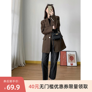 S21373 田原~特 通勤精品皮面扣&创意缝线秋季长袖单排扣西装外套