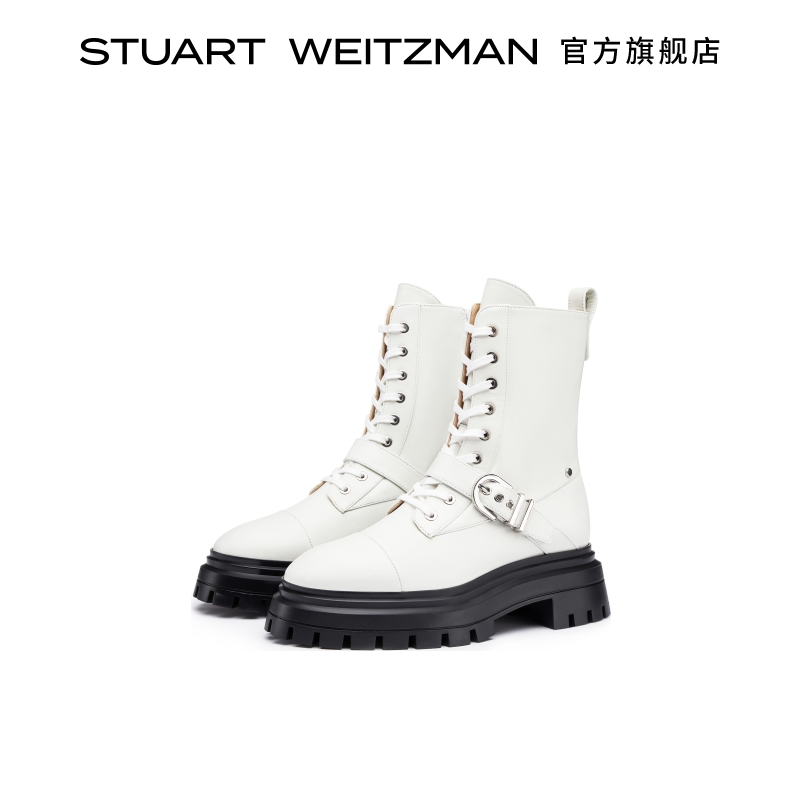 SW金属扣带厚底马丁靴短靴女