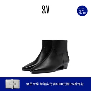 BOOTIE STASSI ZIP 拉链低跟方头拼接短靴女 冬季