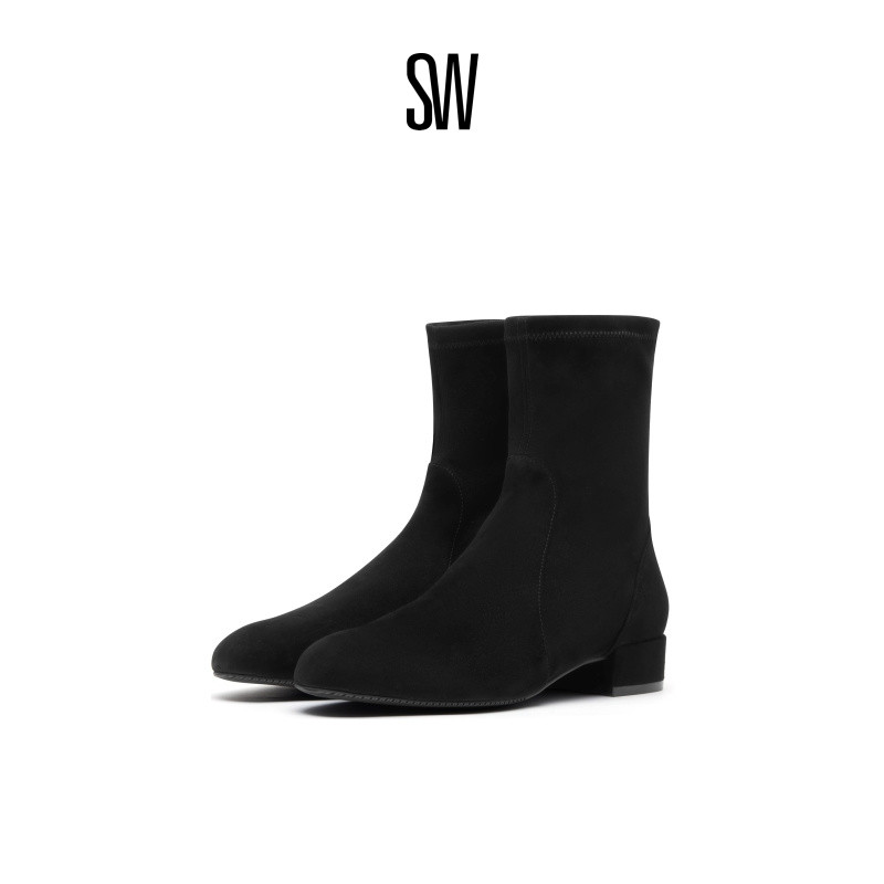 SW瘦瘦靴女粗方跟圆头