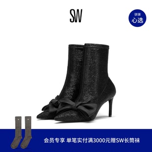 STUART LOVEKNOT 尖头细跟尖头蝴蝶结袜靴女 BOOTIE