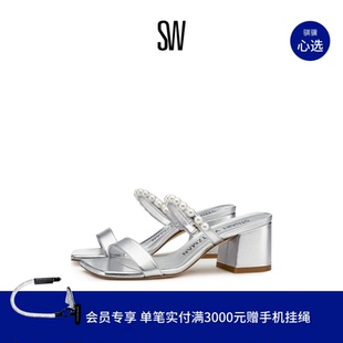 BLOCK SLIDE 春夏拖鞋 饰粗跟凉拖 女夏外穿珍珠装 GOLDIE