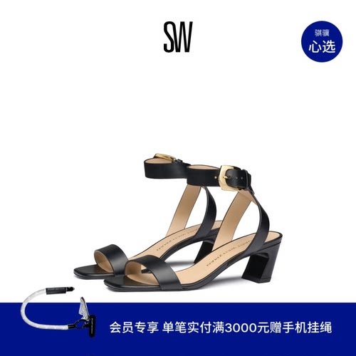 SW春夏金属搭扣一字带高跟凉鞋