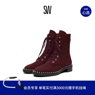 冬季 饰低跟圆头系带时装 珍珠装 短靴女 SONDRA